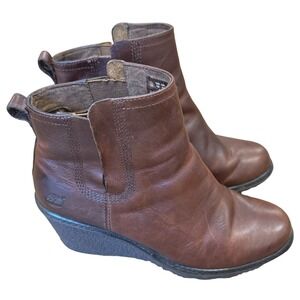 Timberland Amston Chelsea Wedge Ankle Boots Brown Leather‎ Pull On 6.5 Boho